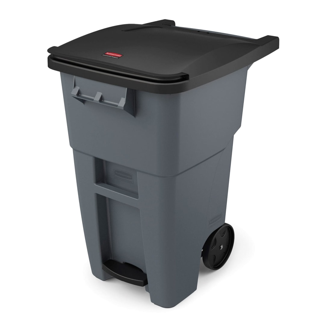 Rubbermaid Commercial Products 50 GAL Step-On Rollout Trash Can, Gray