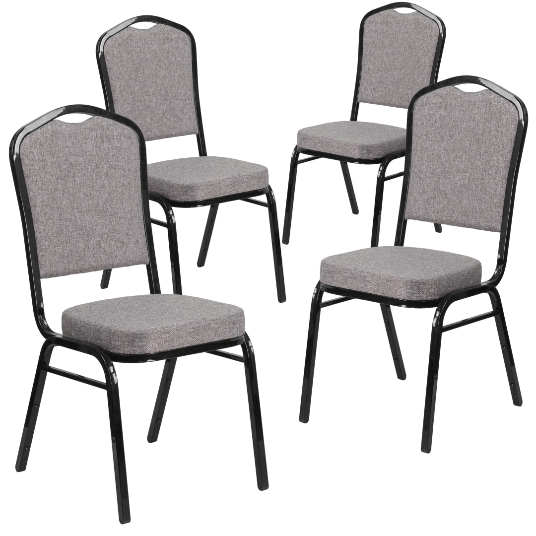 4 Pack HERCULES Series Crown Back Stacking Banquet Chair in Gray Fabric - Black Frame
