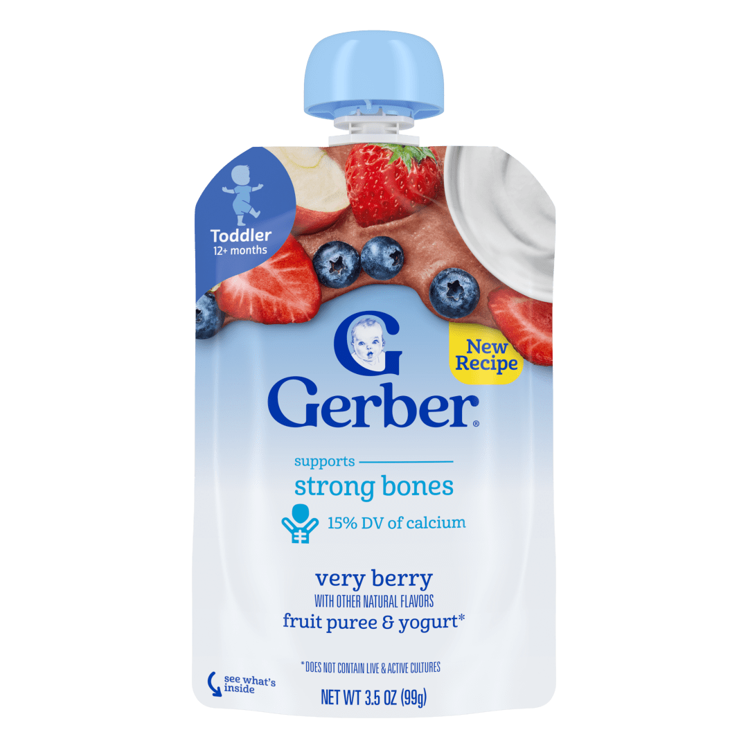 Gerber Toddler Food, Very Berry, Fruit Puree and Yogurt Pouch. No Added Sweeteners