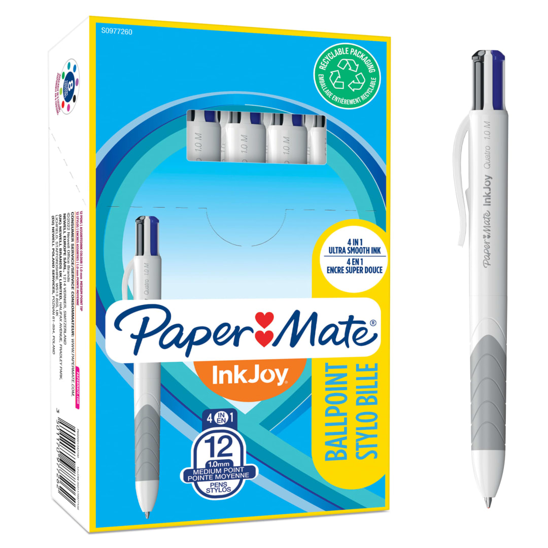 Paper Mate® InkJoy® Quatro 4-Colour Ballpoint Pen | Business Colours | Medium Point (1.0 mm) | 12 Count