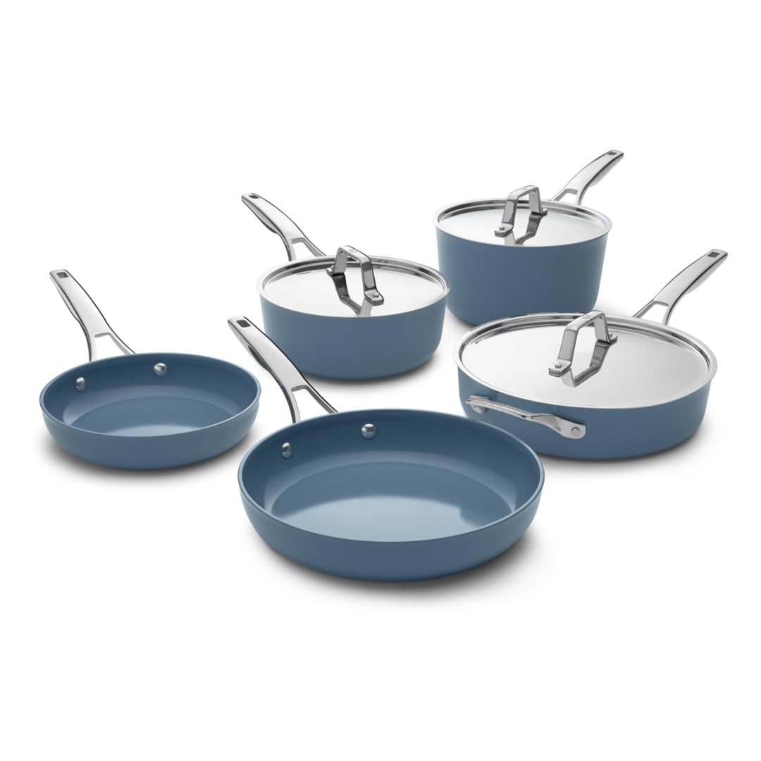 Calphalon Premier Ceramic Nonstick 8 Piece Cookware Set, Durable Pots and Pans for Everyday Cooking, Long Lasting PFAS-Free Kitchen Set, Dishwasher Safe, Macaron