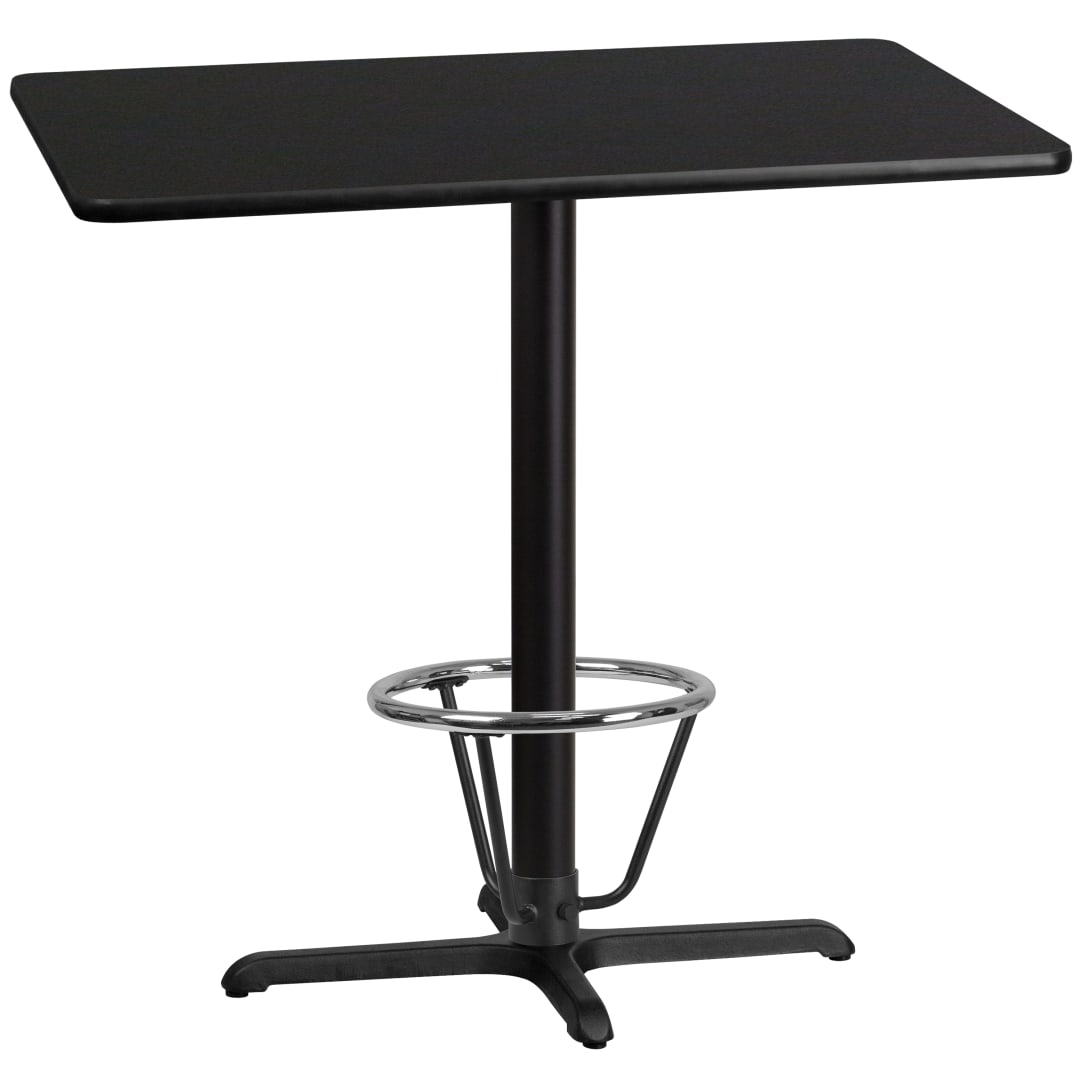 Stiles 30'' x 42'' Rectangular Black Laminate Table Top with 23.5'' x 29.5'' Bar Height Table Base and Foot Ring