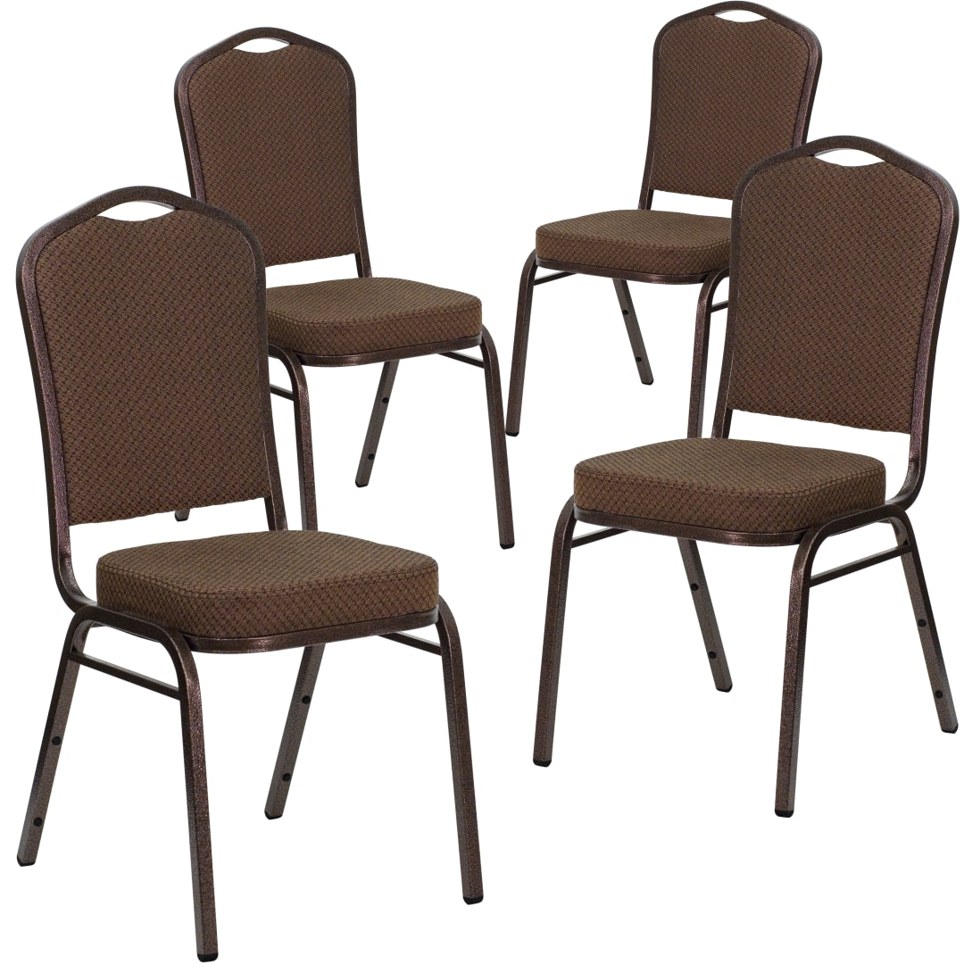 4 Pack HERCULES Series Crown Back Stacking Banquet Chair in Brown Patterned Fabric - Copper Vein Frame