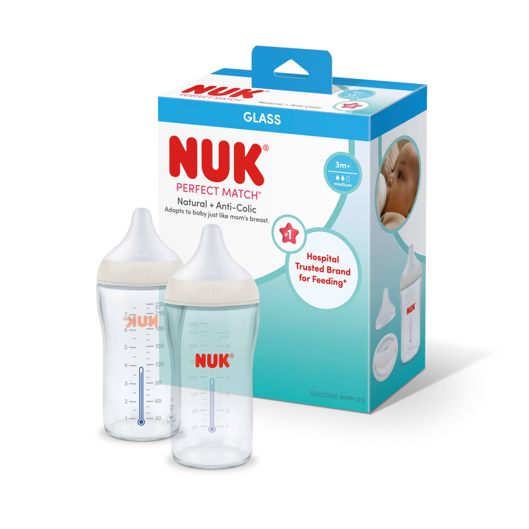 NUK® Perfect Match™ Glass Bottle, 8 oz, 2 pk