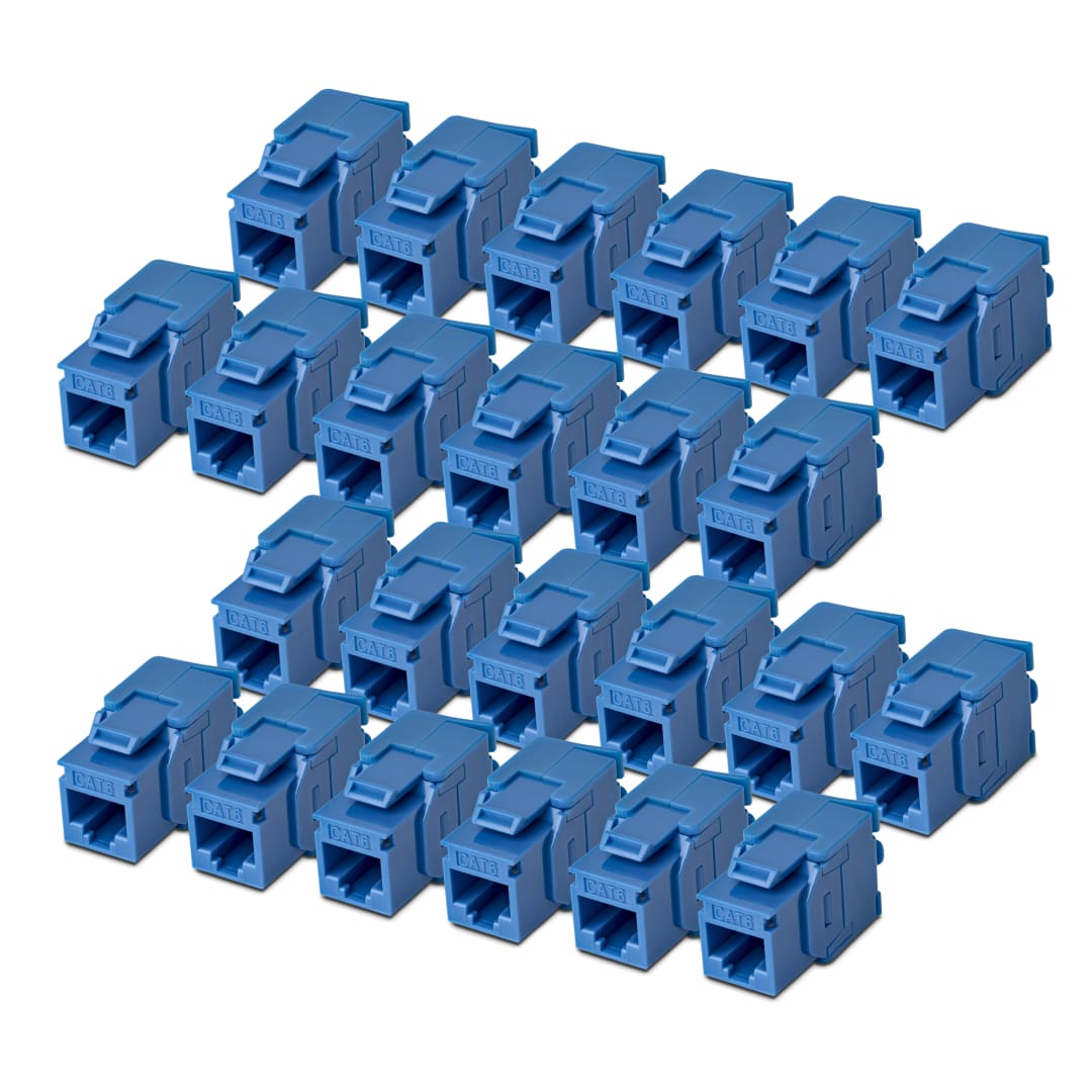 Cat6 5e UTP 180 Degree Toolless Keystone Jack Blue 24 pk