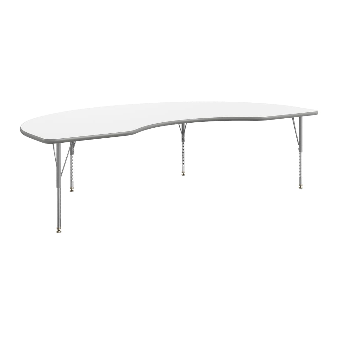 Wren 96" x 48" Kidney Adjustable Height Activity Table, Thermal Laminate Top, Short Legs, White