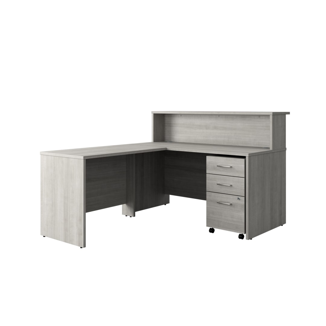 Cornerstone 59.5"W x 71"D Executive Reception L-Desk with 3-Drawer Mobile Pedestal, Slate Gray