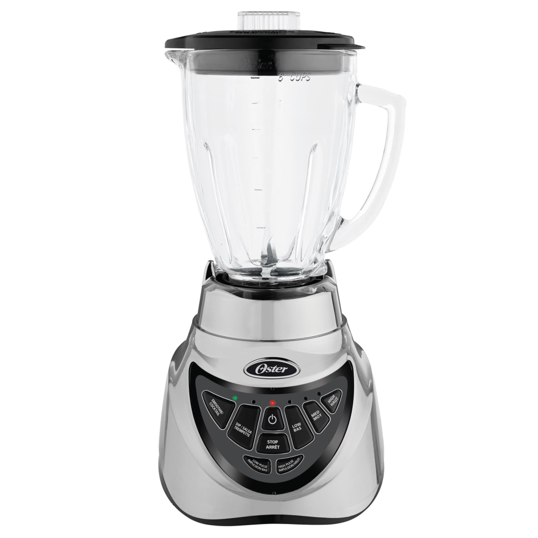 Oster® Pro 500 Blender with 2 Pre-Programmed Settings and 6-Cup Glass Jar, 1.41 L, Brushed Nickel