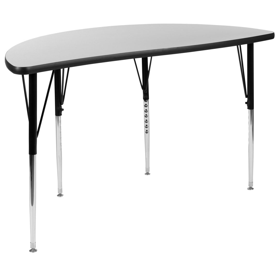 Wren 47.5" Half Circle Wave Flexible Collaborative Grey Thermal Laminate Activity Table - Standard Height Adjustable Legs