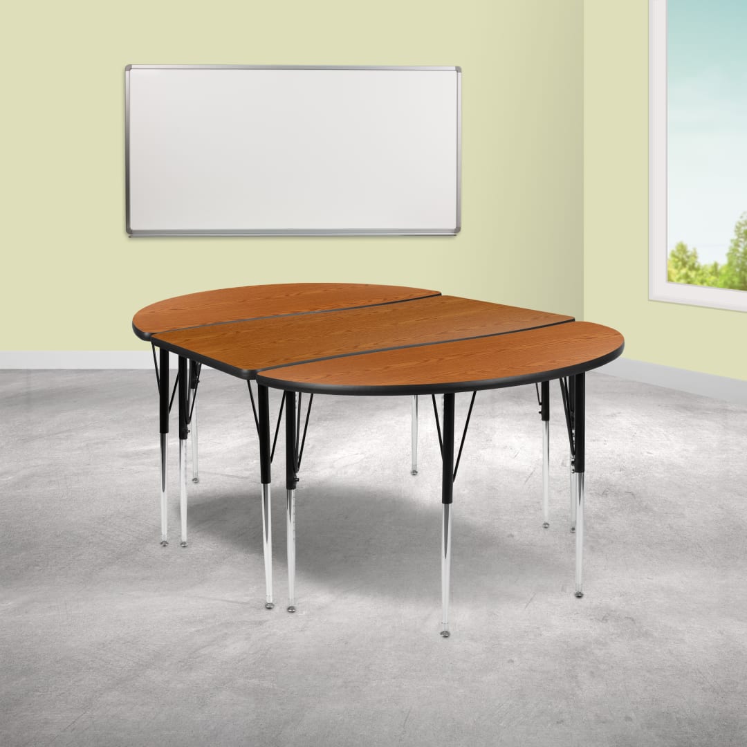 Emmy 2 Piece 76" Oval Wave Flexible Oak Thermal Laminate Activity Table Set - Standard Height Adjustable Legs