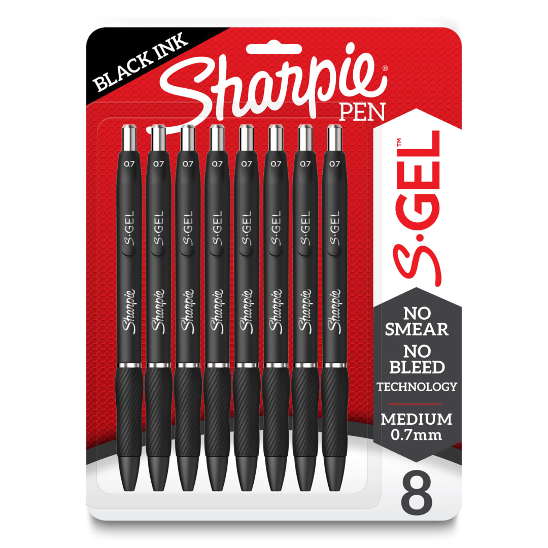 SHARPIE GEL 0.7MM 8CT BLACK RFID