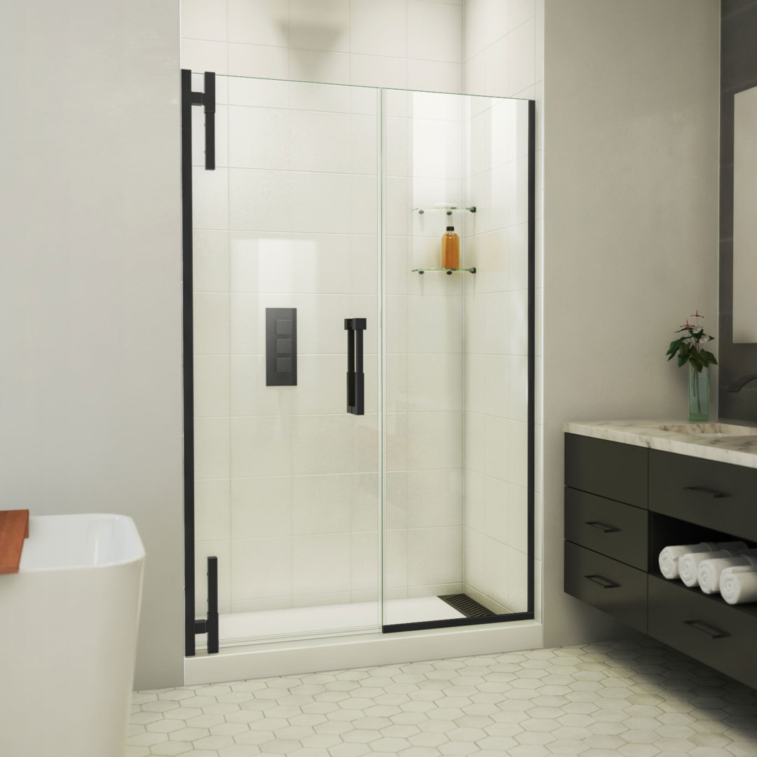 DreamLine Ascend 48 - 49 inch W x 72 inch H Frameless Pivot Shower Door in Matte Black