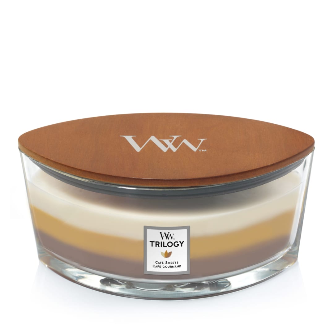 WoodWick® Ellipse Scented Trilogy Candle | Café Sweets | with Hearthwick Crackling Flame | Up to 50 Hours Burn Time