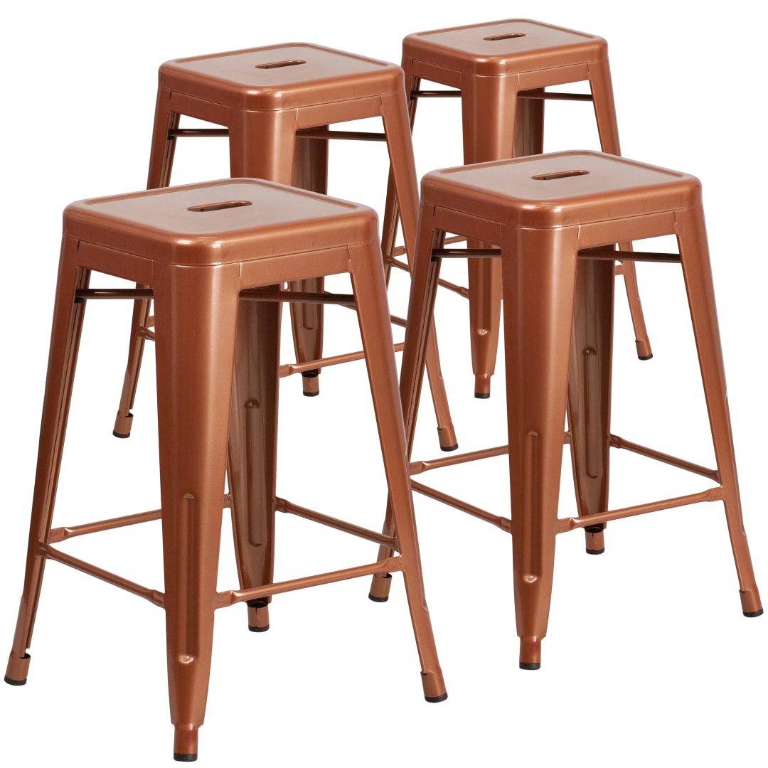 Kai Commercial Grade 4 Pack 24" High Backless Copper Indoor-Outdoor Counter Height Stool