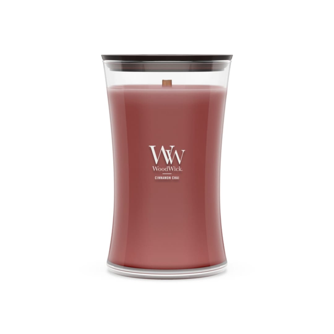 WoodWick Cinnamon Chai Scented Large Hourglass Candle, Crackles as it Burns, Perfect for Gifting, 21oz