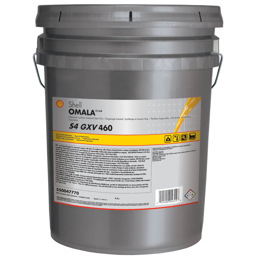 Shell Omala S4 GXV 460 Synthetic Industrial Gear Oil, 5 Gallon Pail