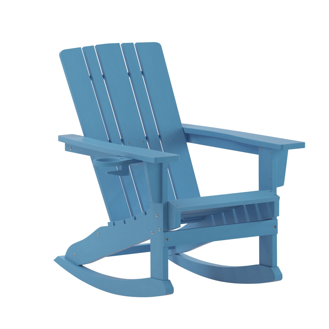 Halifax Adirondack Rocking Chair with Cup Holder, Weather Resistant HDPE Adirondack Rocking Chair in Blue
