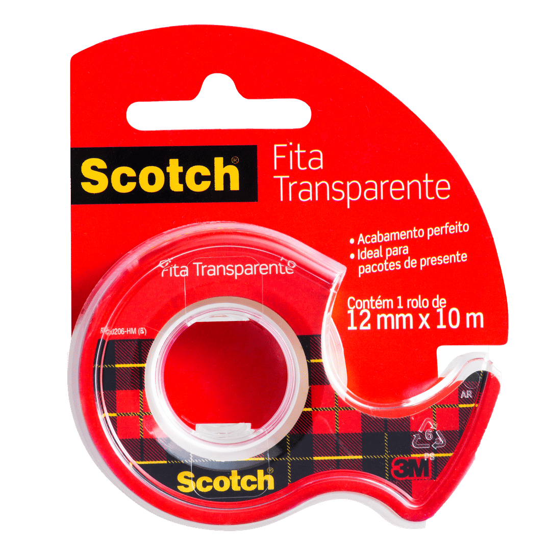 Fita Adesiva Scotch® com Suporte, Transparente, 12 mm x 10 m, 1 rolo