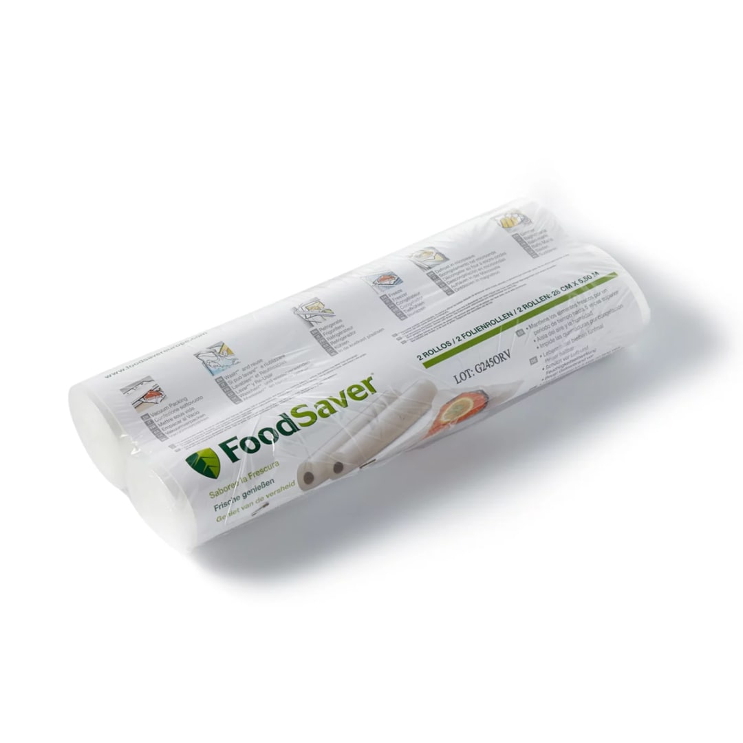 FoodSaver bolsas de envasado al vacío reutilizables | Para dispositivos de envasado al vacío de alimentos FoodSaver | sin BPA | 2 rollos de bolsas de envasado al vacío (28cm × 5,5 m) | (‎FSR2002)