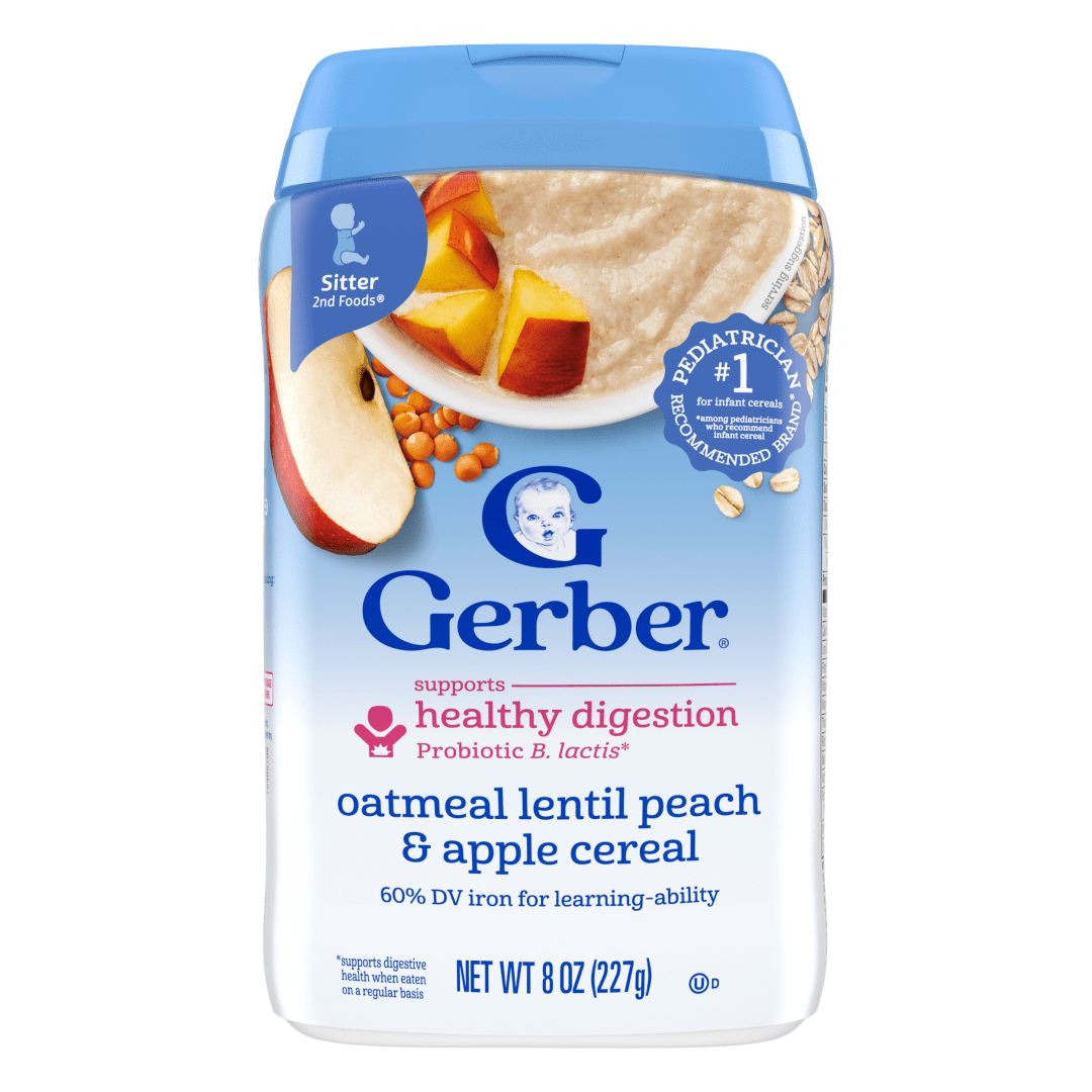 Gerber Stage 2 Baby Food, Oatmeal Lentil Peach & Apple Cereal, Baby Cereal