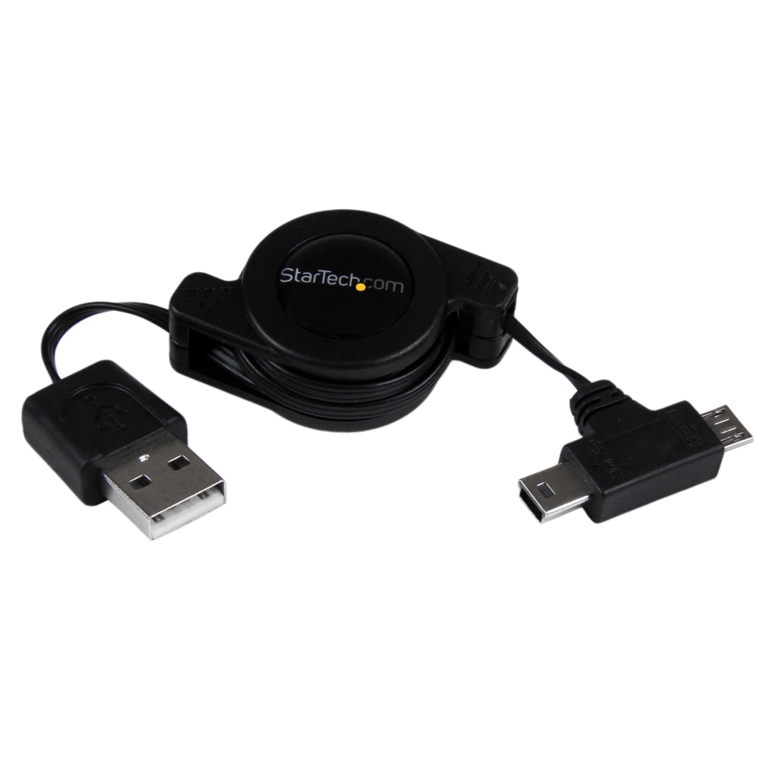 2.5ft USB to Mini Micro USB Retractable Cable