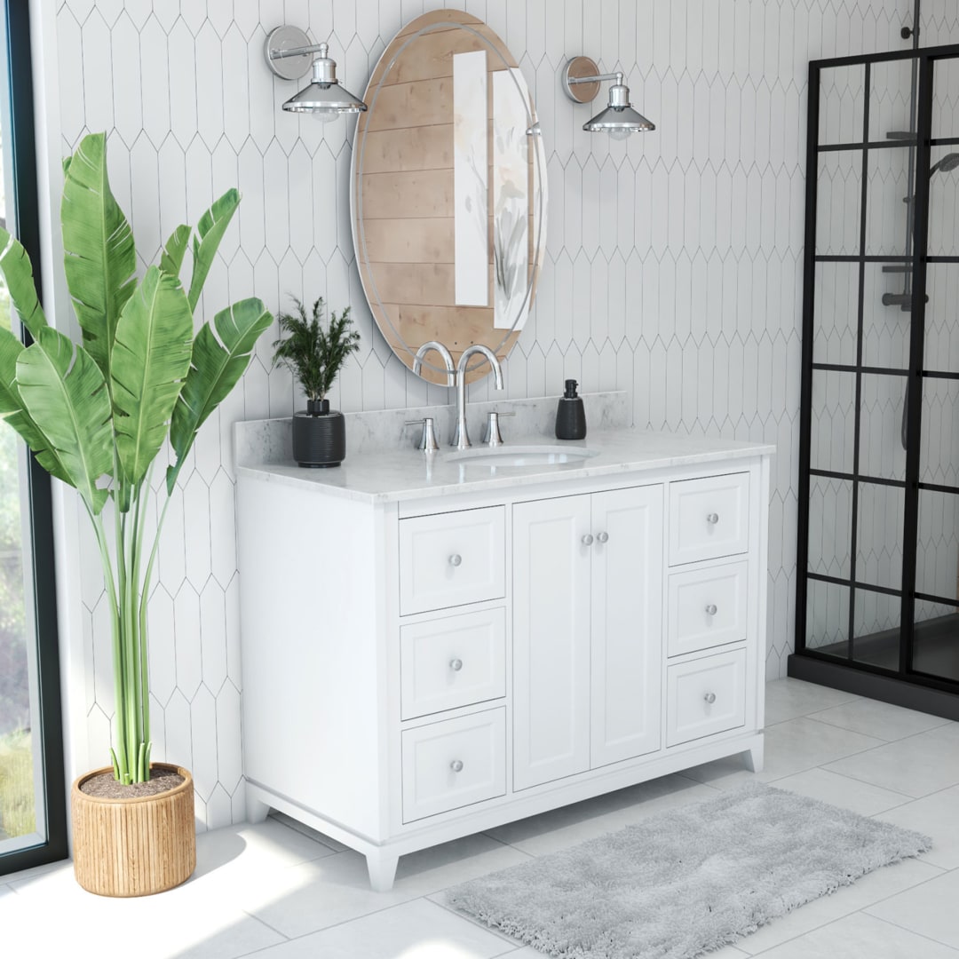 DreamLine Formosa 48 inch W x 22 inch D x 34 inch H Single Oval Sink Modern Vanity in White with White Top