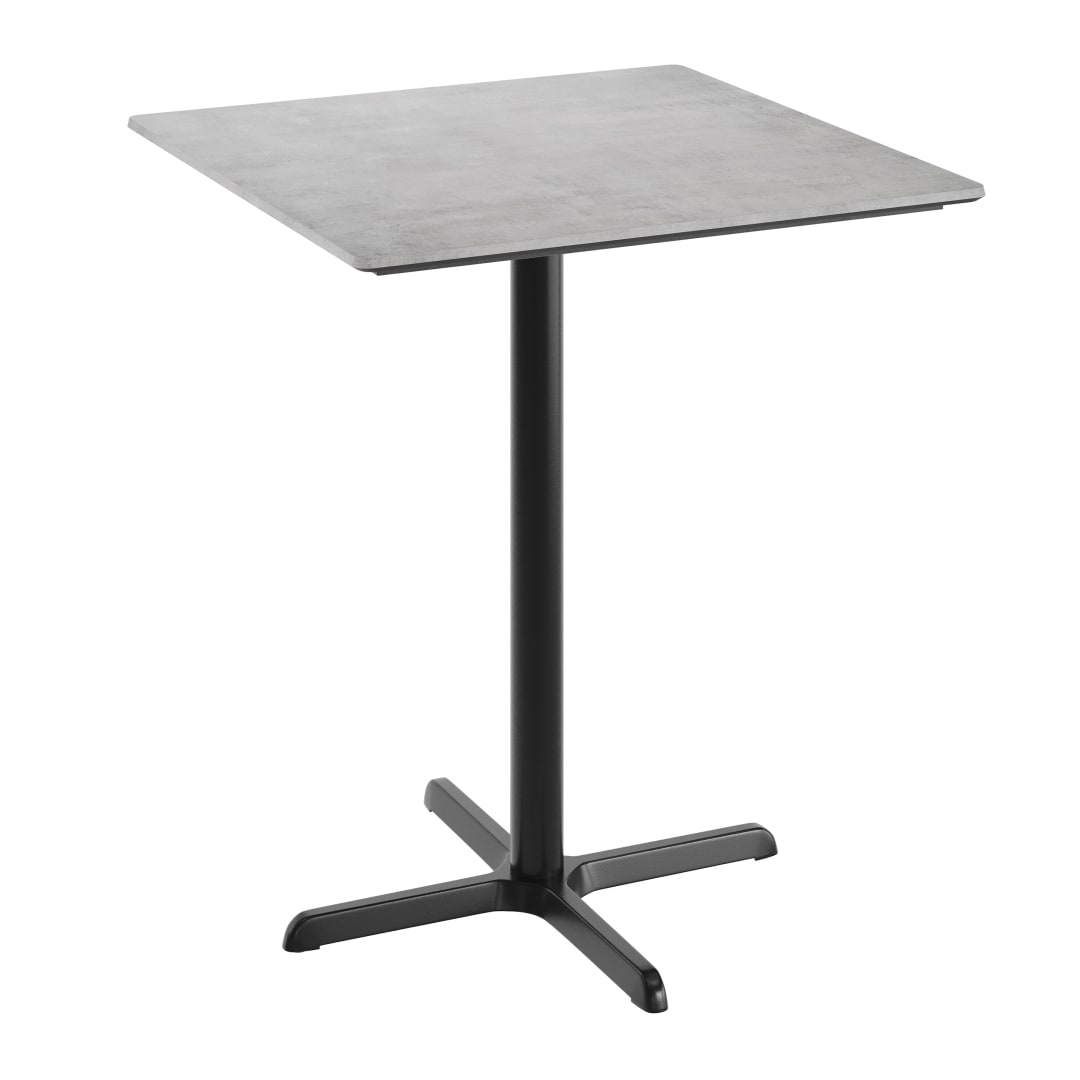 TopGuard 36" Square Tabletop, Seamless Surface Technology, Gray Faux Concrete, 30x30 Black Bar Height X-Base, Moisture, Scratch, Heat, UV Resistant