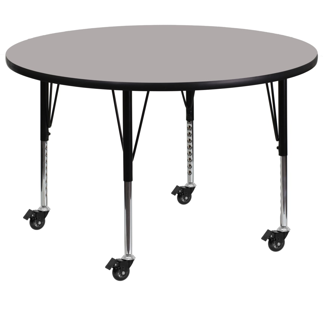Wren Mobile 42'' Round Grey HP Laminate Activity Table - Height Adjustable Short Legs