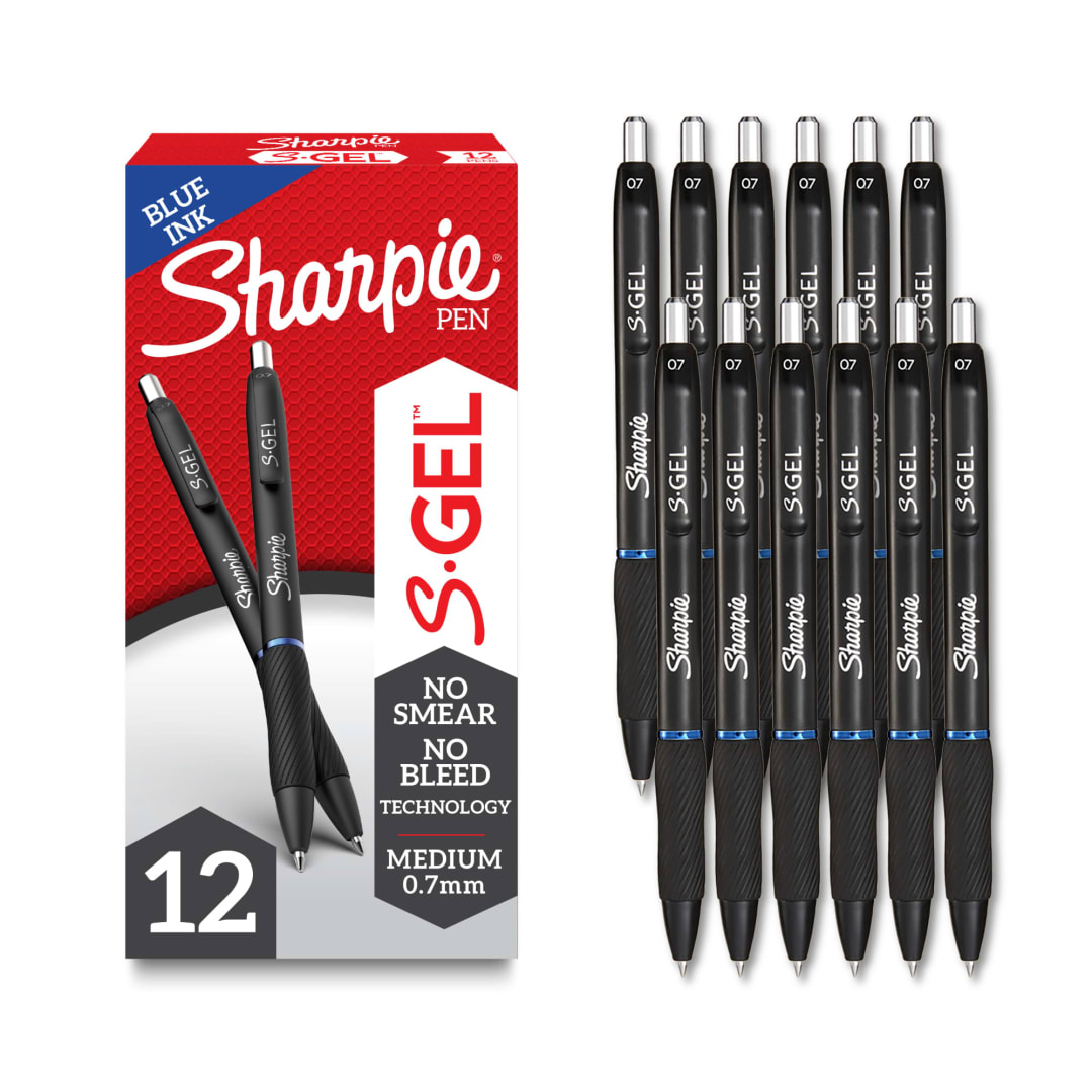 Sharpie® S-Gel, Gel Pens, Medium Point (0.7mm), Blue Ink Gel Pen, 12 Count