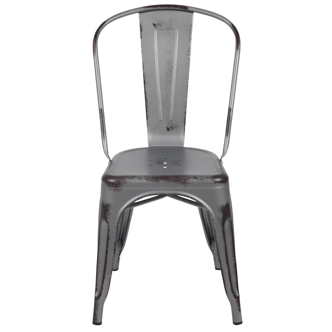 Blake Commercial Grade 4 Pack Distressed Silver Gray Metal Indoor-Outdoor Stackable Chair
