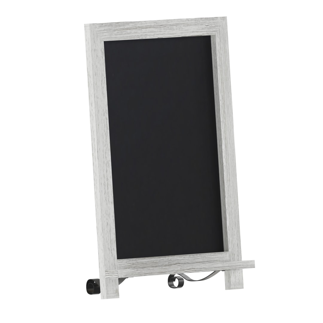 Canterbury 12" x 17" Whitewashed Tabletop Magnetic Chalkboard Sign with Metal Scrolled Legs, Hanging Wall Chalkboard, Countertop Memo Board