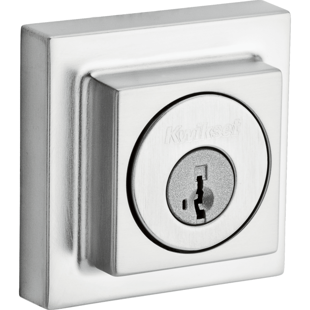 993 Contemporary Square Deadbolt, Keyed One Side, featuring SmartKey Security™ in Satin Chrome