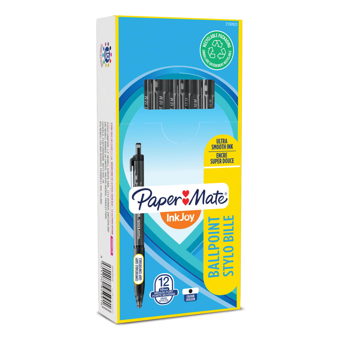 Paper Mate InkJoy 300RT bolígrafo retráctil | punta mediana (1,0 mm) | negro | paquete de 12