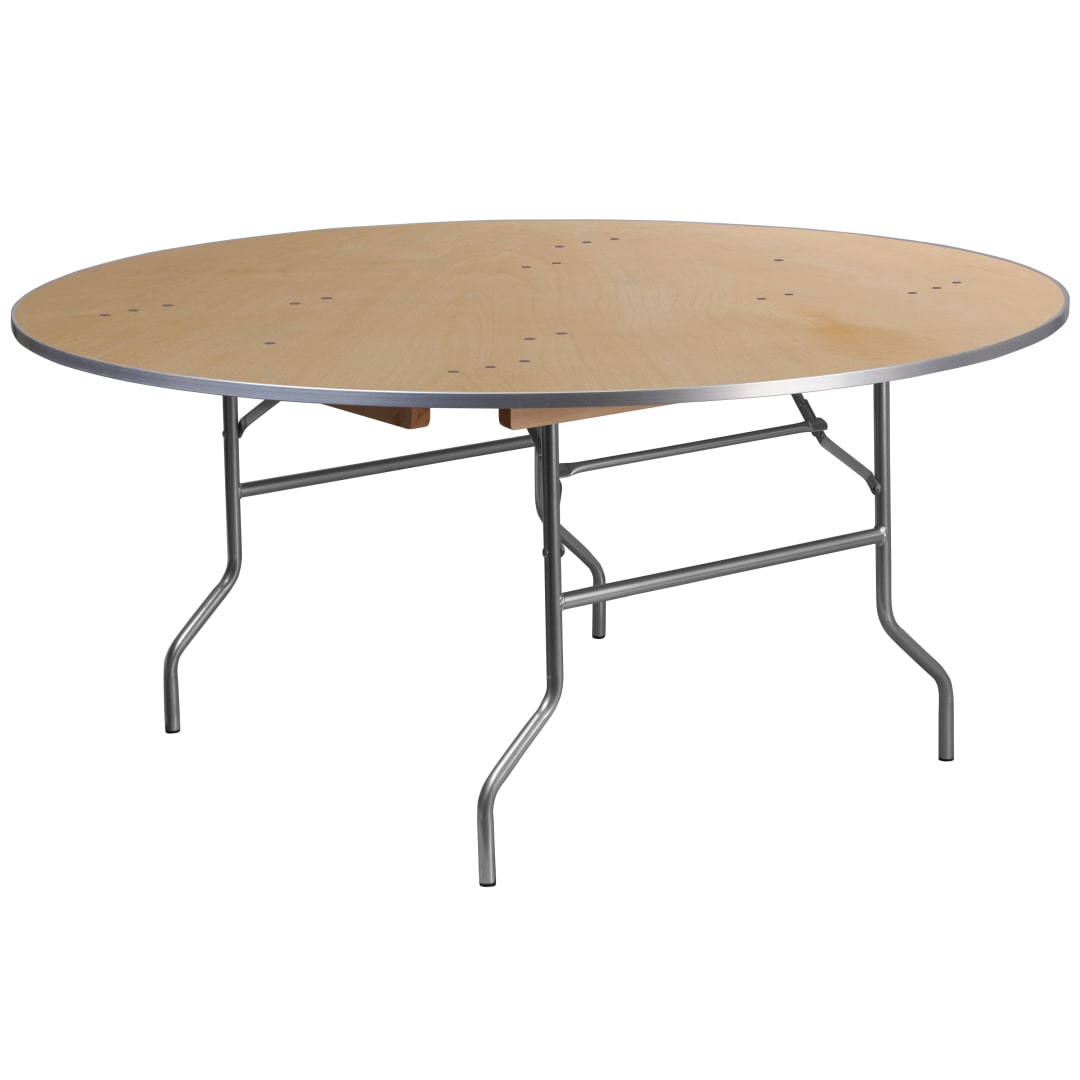 Fielder 5.5-Foot Round HEAVY DUTY Birchwood Folding Banquet Table with METAL Edges
