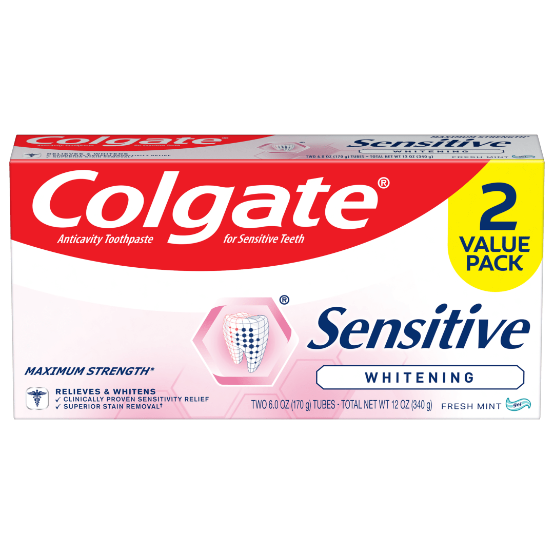 Colgate Sensitive Whitening Toothpaste Gel for Sensitive Teeth, Spearmint, 2 Pack, 6 oz
