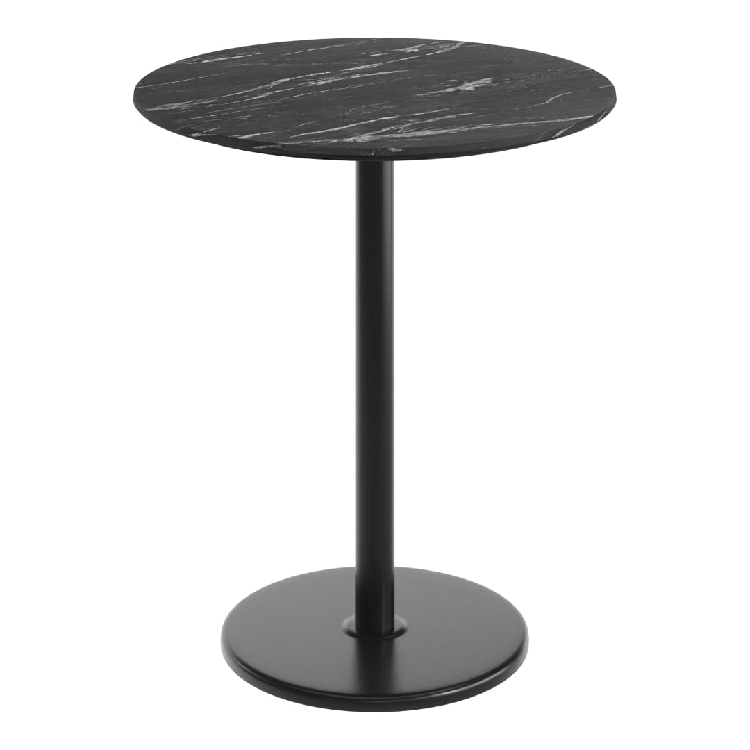 TopGuard 36" Round Tabletop with Seamless Surface Technology in Black Faux Marble with 24" Black Round Bar Height Base