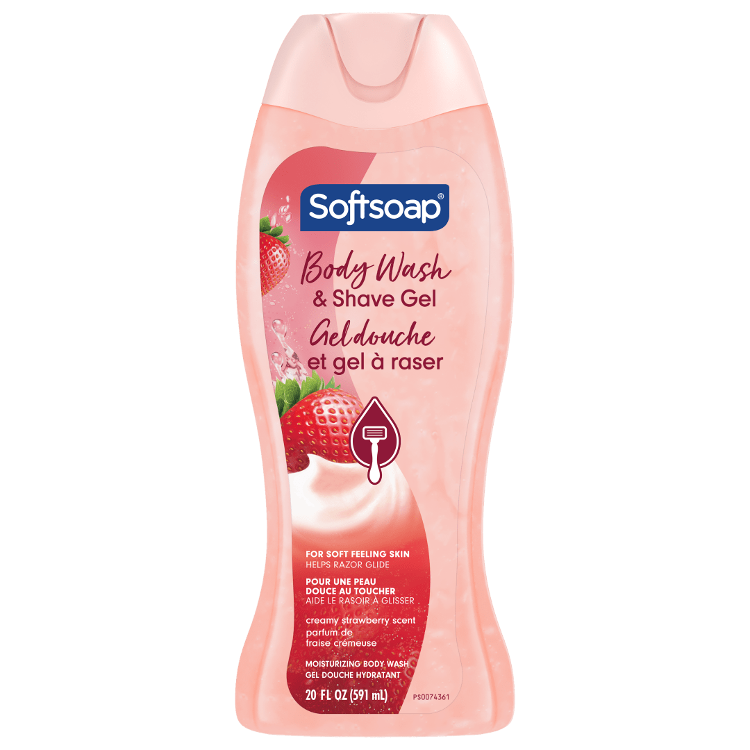 Softsoap Moisturizing Body Wash and Shave Gel, For Softer Feeling Skin, Helps Razor Glide, Creamy Strawberry Scent, 20 fl oz
