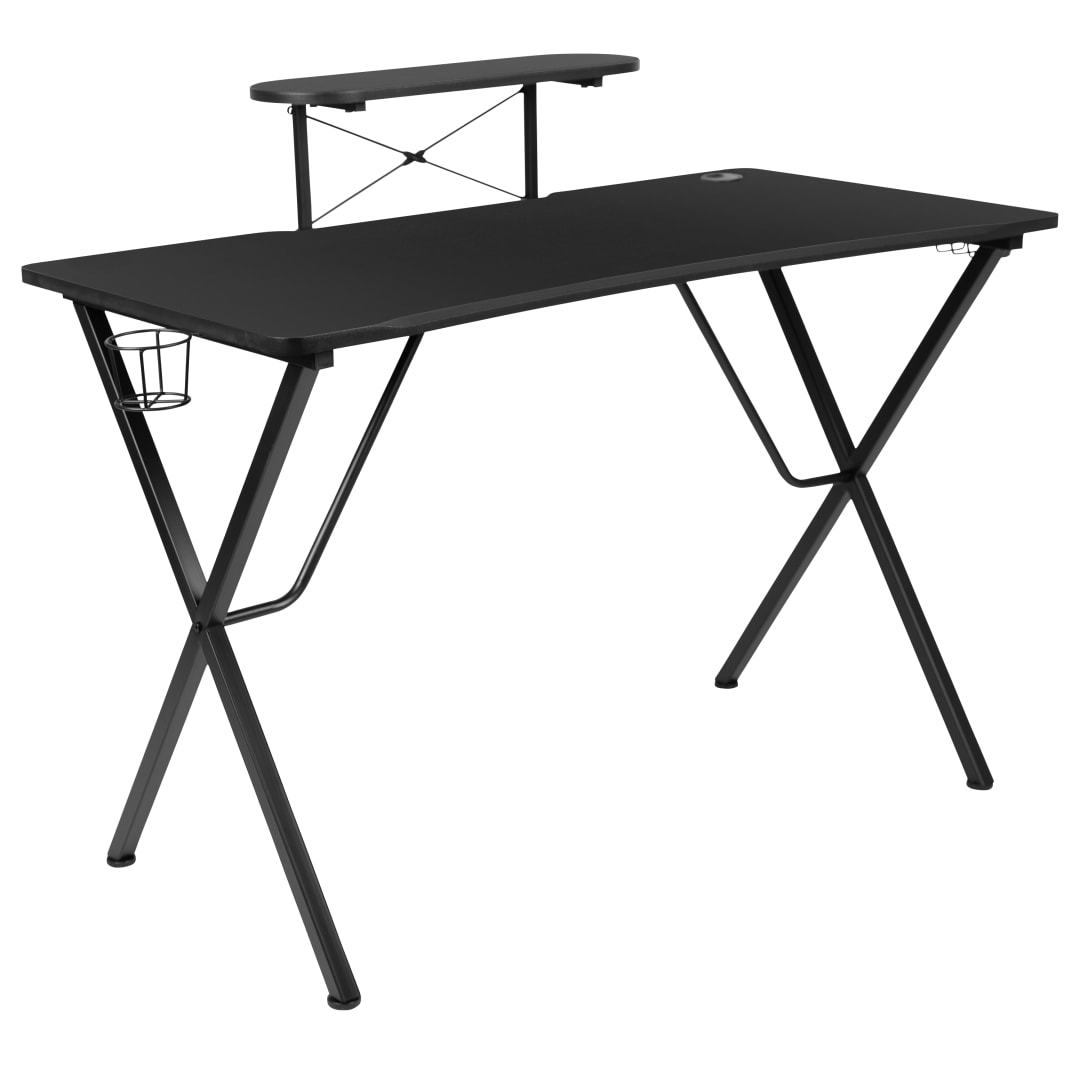 Mallot Black Gaming Desk with Cup Holder, Headphone Hook, and Monitor/Smartphone Stand