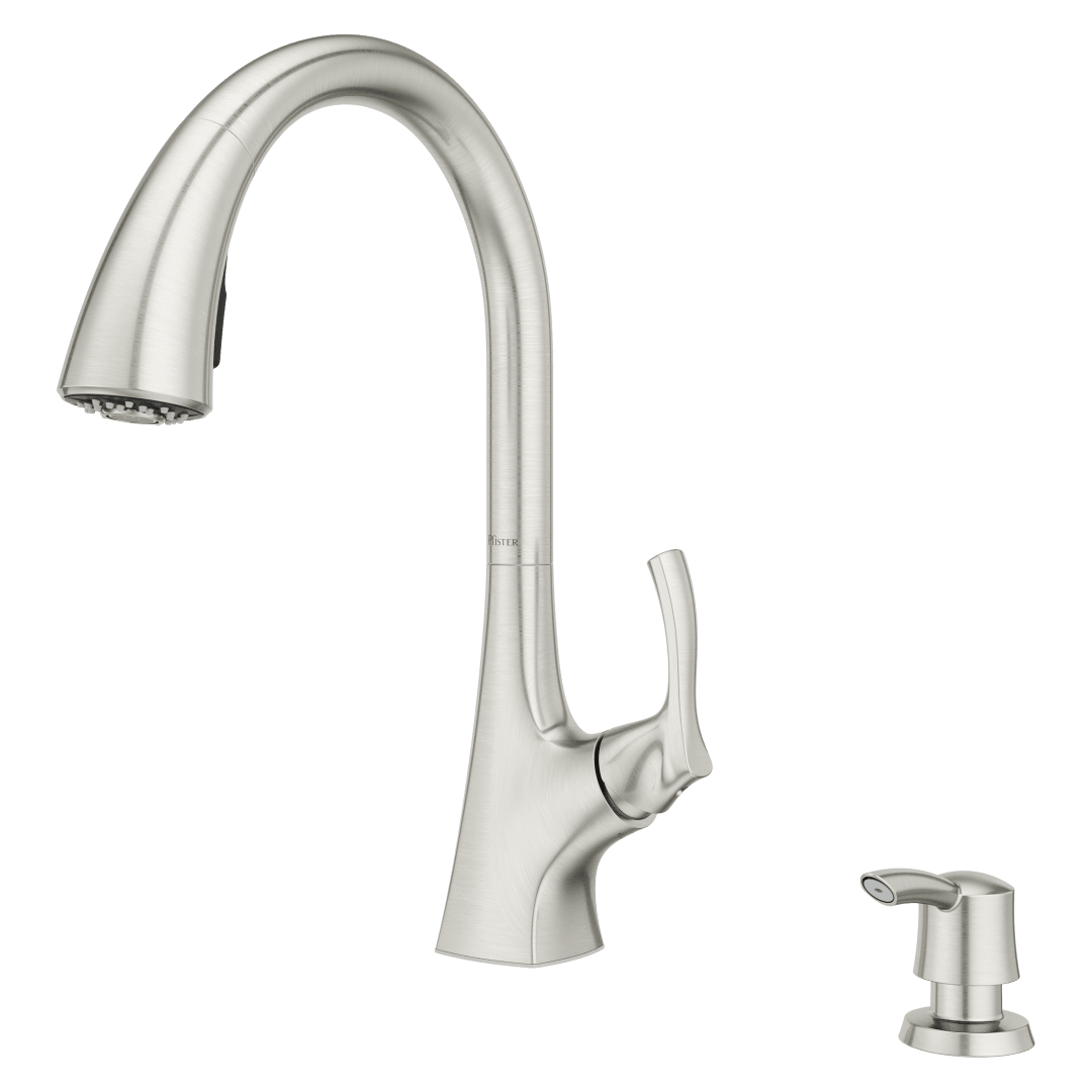 Masey 1-Handle Pull-Down Kitchen Faucet with Soap Dispenser in Stainless Steel