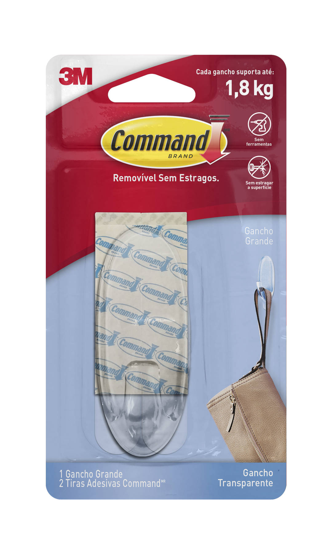 Gancho Adesivo 3M™ Command™, Transparente, Grande, 1 Unidade