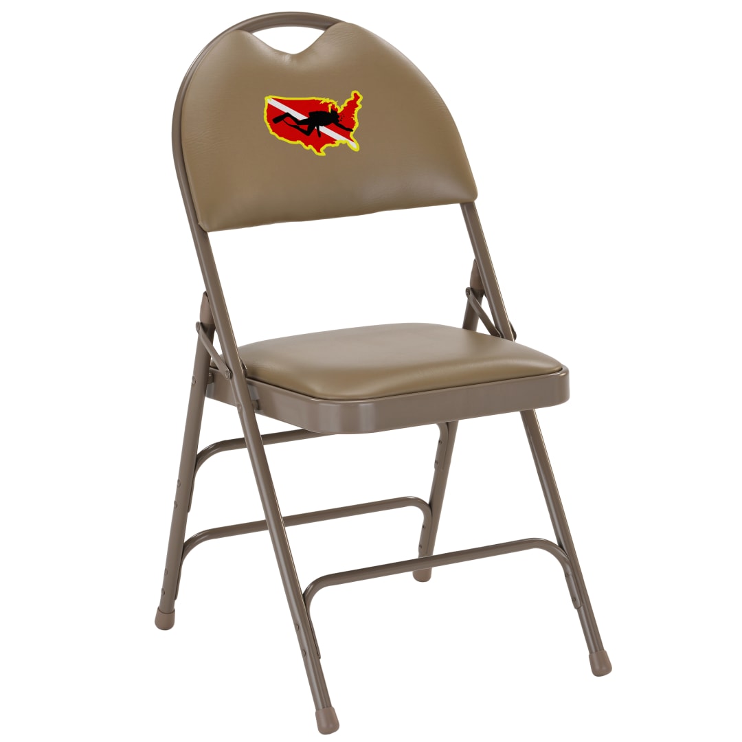 Embroidered HERCULES Series Ultra-Premium Triple Braced Beige Fabric Metal Folding Chair with Easy-Carry Handle
