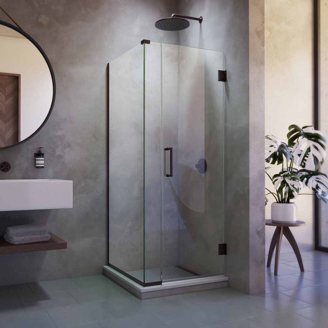 DreamLine Unidoor Plus 32 1/2 inch W x 34 3/8 inch D x 72 inch H Frameless Hinged Shower Enclosure in Oil Rubbed Bronze
