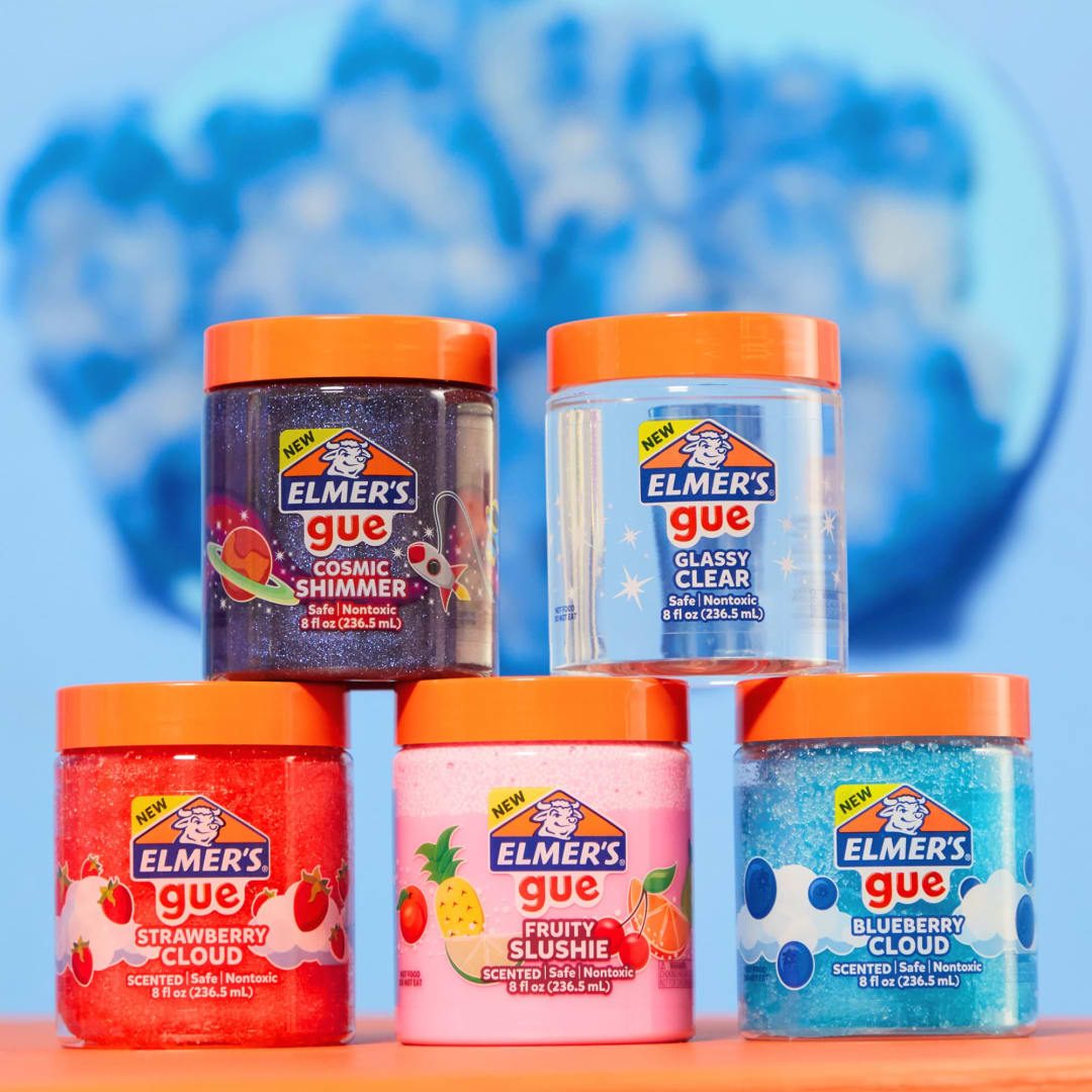 Elmer's Gue Premade Slime, Variety Pack, Includes Clear Slime, Scented Slime, Glitter Slime, 4 Count