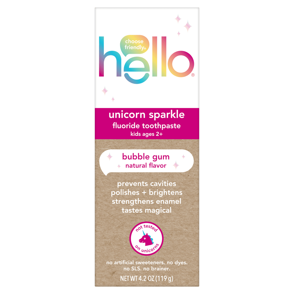 hello Unicorn Sparkle Kids Toothpaste with Fluoride, Bubble Gum Toothpaste, 4.2 Oz Tube
