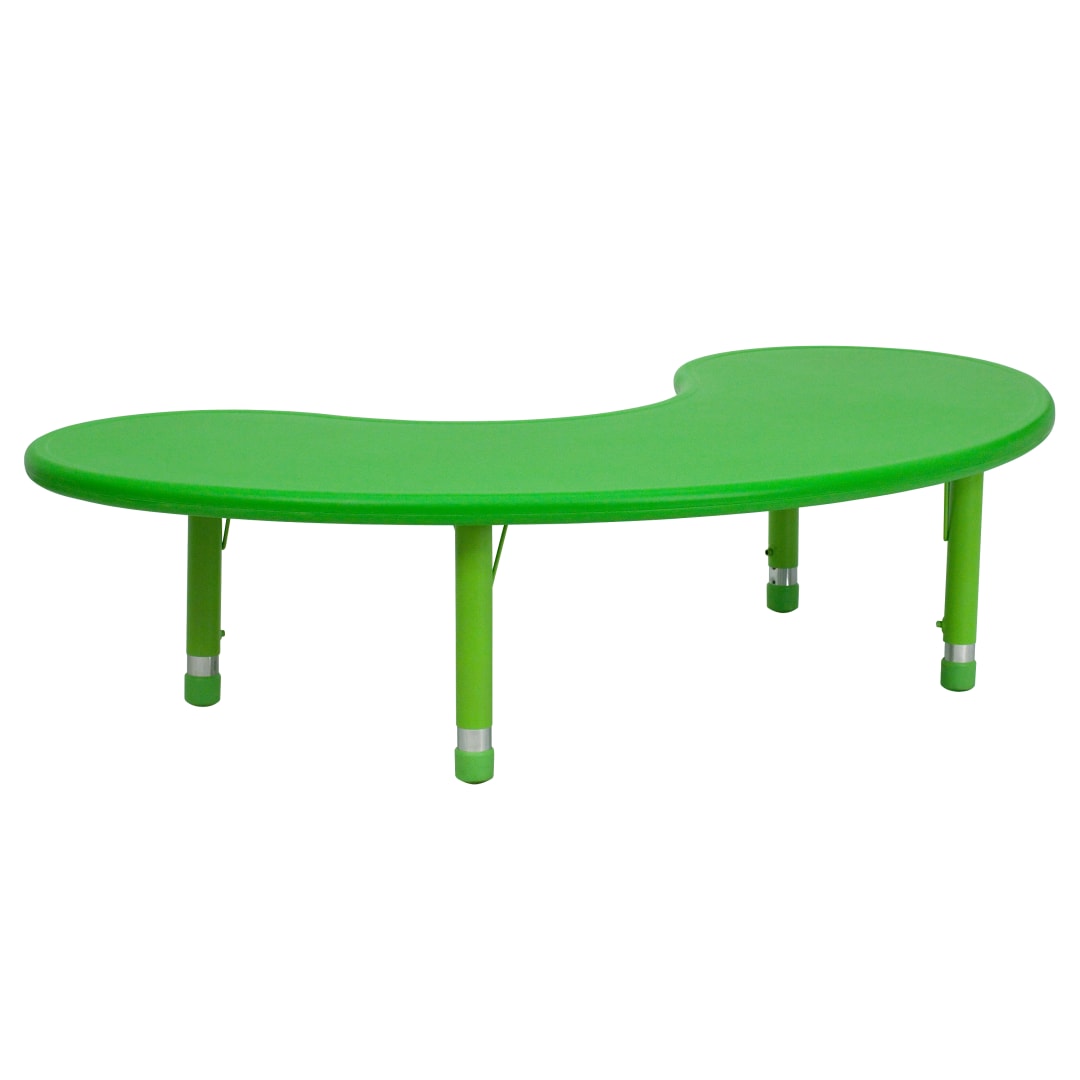 Wren 35''W x 65''L Half-Moon Green Plastic Height Adjustable Activity Table