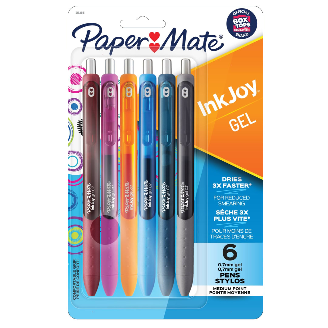 Paper Mate InkJoy Pens, Gel Pens, Medium Point (0.7 mm), Assorted Colors, 6 Count