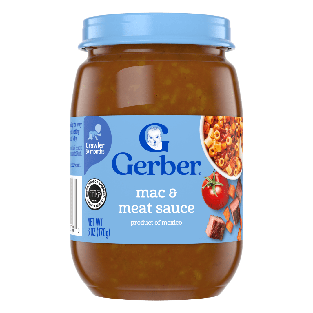 Gerber Stage 3 Baby Food, Mac and Meat Sauce Jar, Baby Puree, Puree Jars Glass