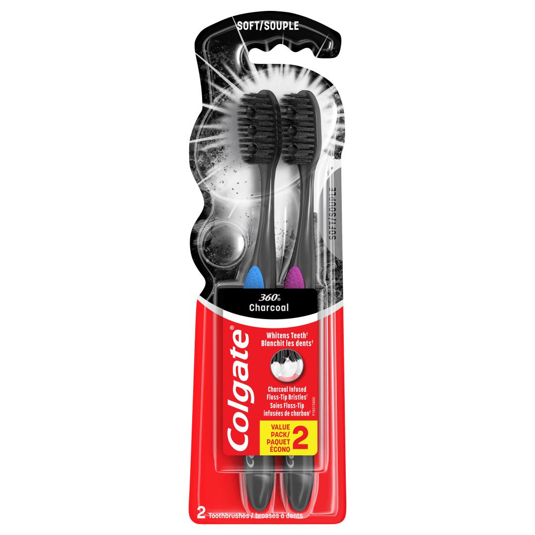 Colgate 360 Charcoal Toothbrush Slimmer Tip Soft Bristles - 2 Count