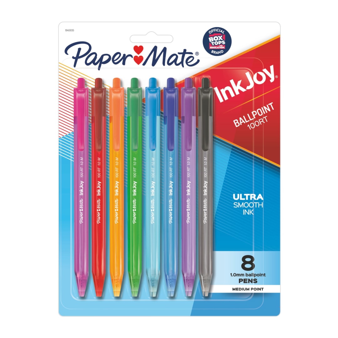 Paper Mate® InkJoy® 100RT Retractable Ballpoint Pens, Medium Point, Assorted, 8 Pack