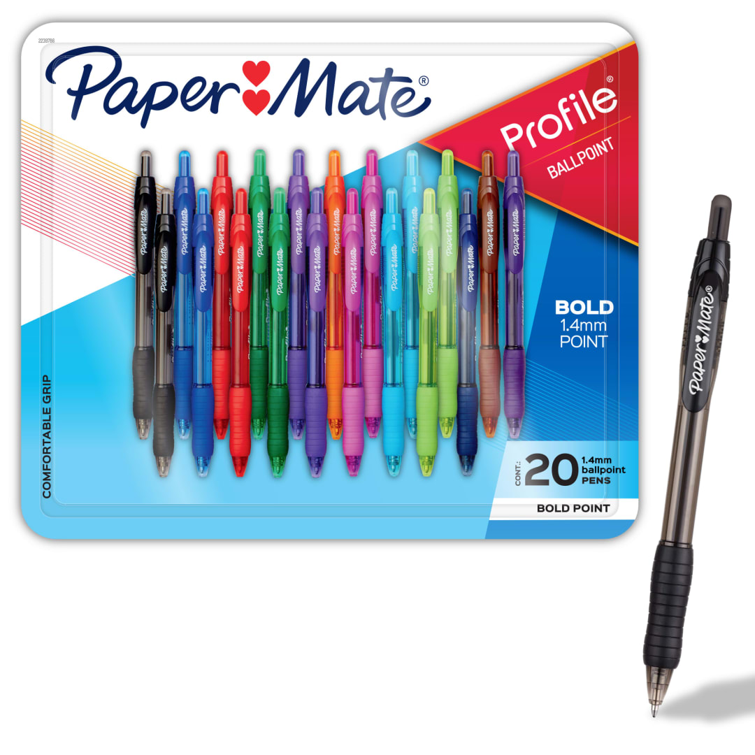 Paper Mate Profile Ballpoint Pens, Bold Point (1.4mm), Assorted, 20 Count